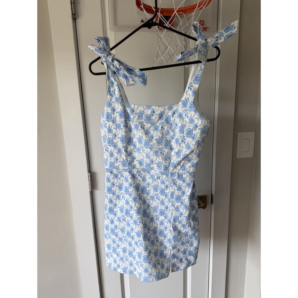 Trixxi Women's White Mini Summer Dresses with Blue Floral Print Size L - Picture 15 of 16